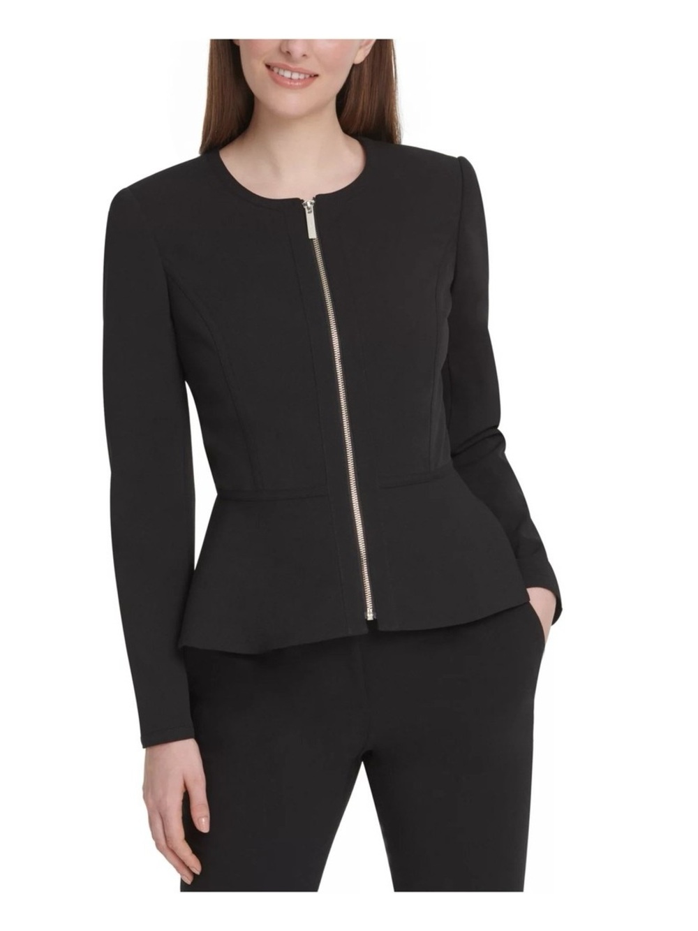 DKNY Black Zip-Front Peplum Blazer